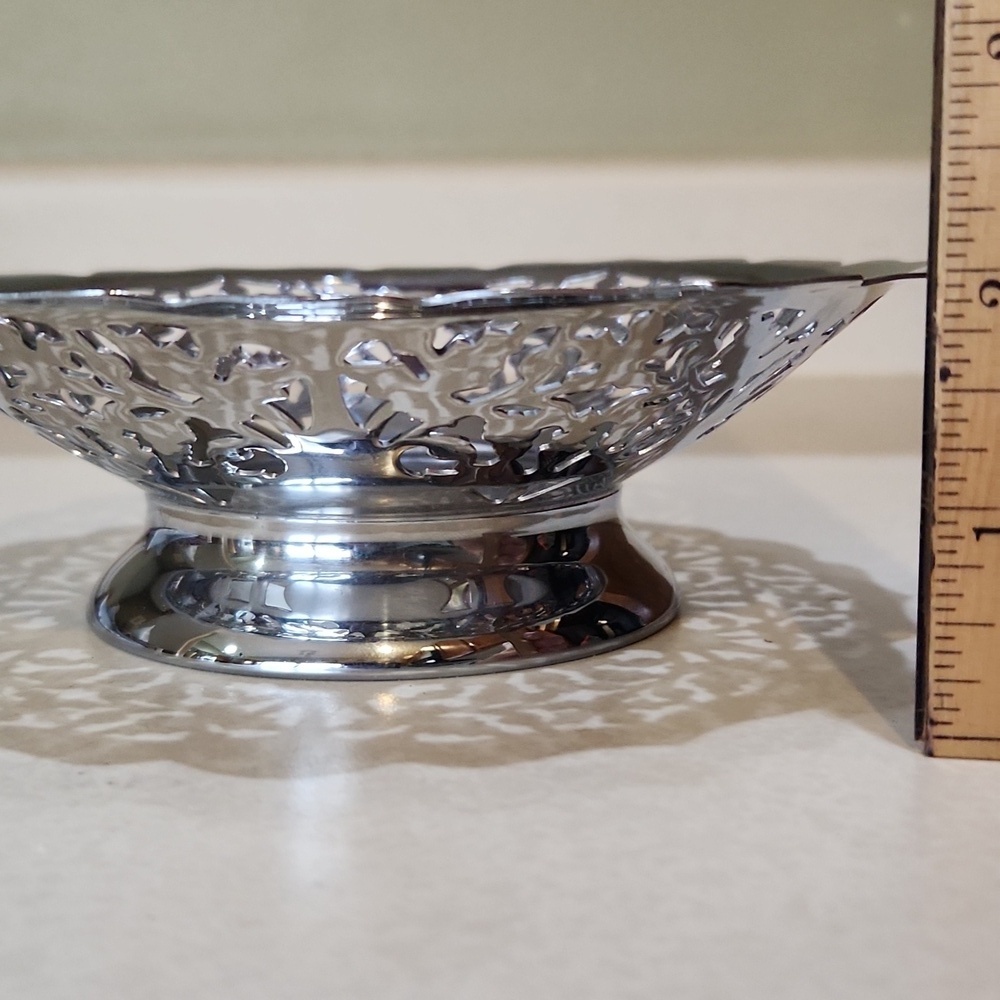 KROME KRAF Art Deco Silver Decorative Bowl. With Scalloped Edging Ornate Design - Picture 9 of 9